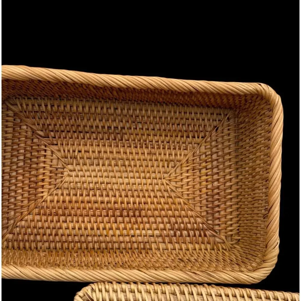Set of 3 Woven Rattan Nesting Wicker Baskets Storage Decorative Rectangular Bins